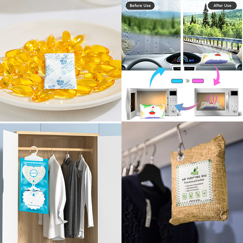 Get Rid of Dampness and Unwanted Odors with Our All-in-One Home Solution Kit That Includes Dehumidification Bags, Food-Grade Silica Gel, Reusable Car Dehumidifi