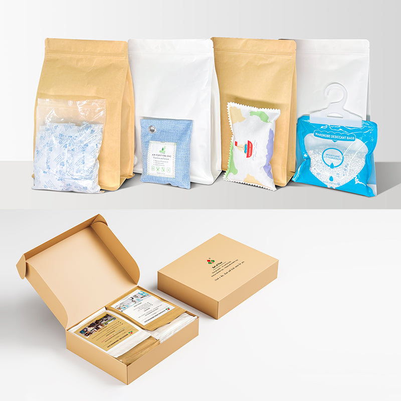 Experience a cleaner, healthier living environment with our 4-in-1 home solution kit that includes a dehumidification bag, food-grade silica gel, car dehumidifi